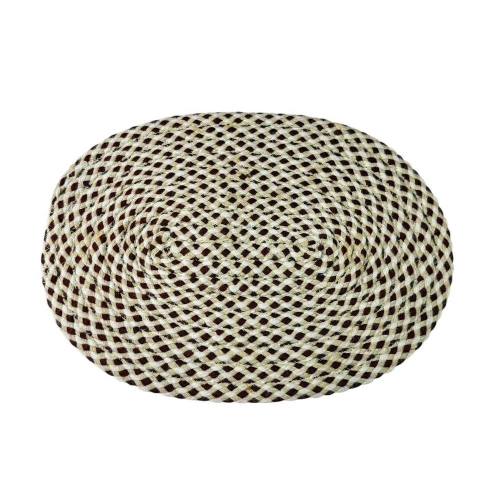 4 Braided Rug Oval Placemats Burgundy Cream Earth Tones 13